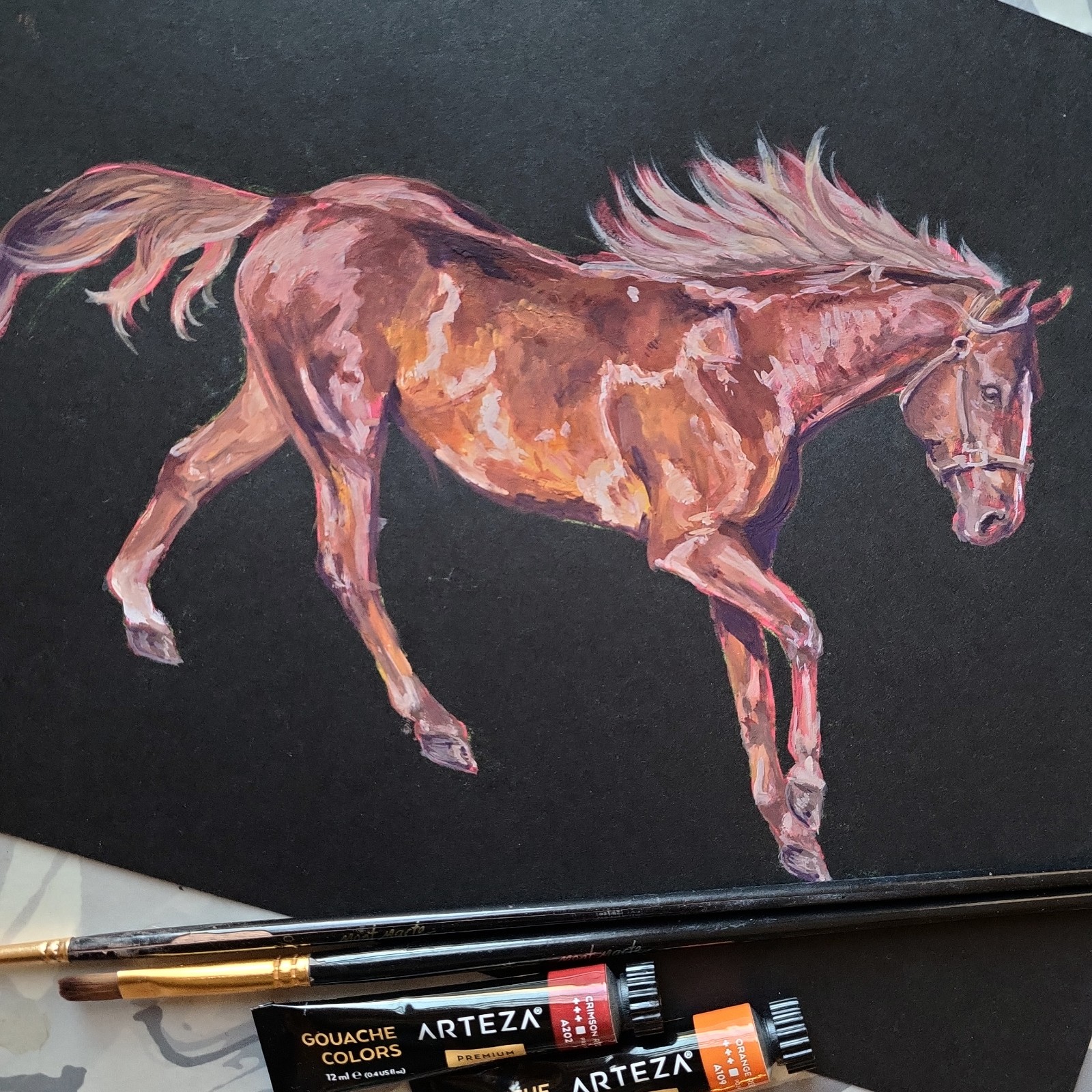 Gouache Horse Painting Original Art OOAK