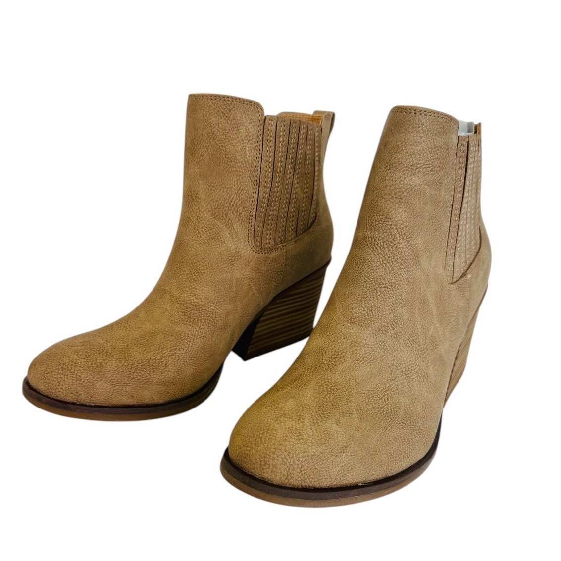 Korks Hadley Natural Nubuck Chunky Block Heel Booties Womens Size 9M NWB