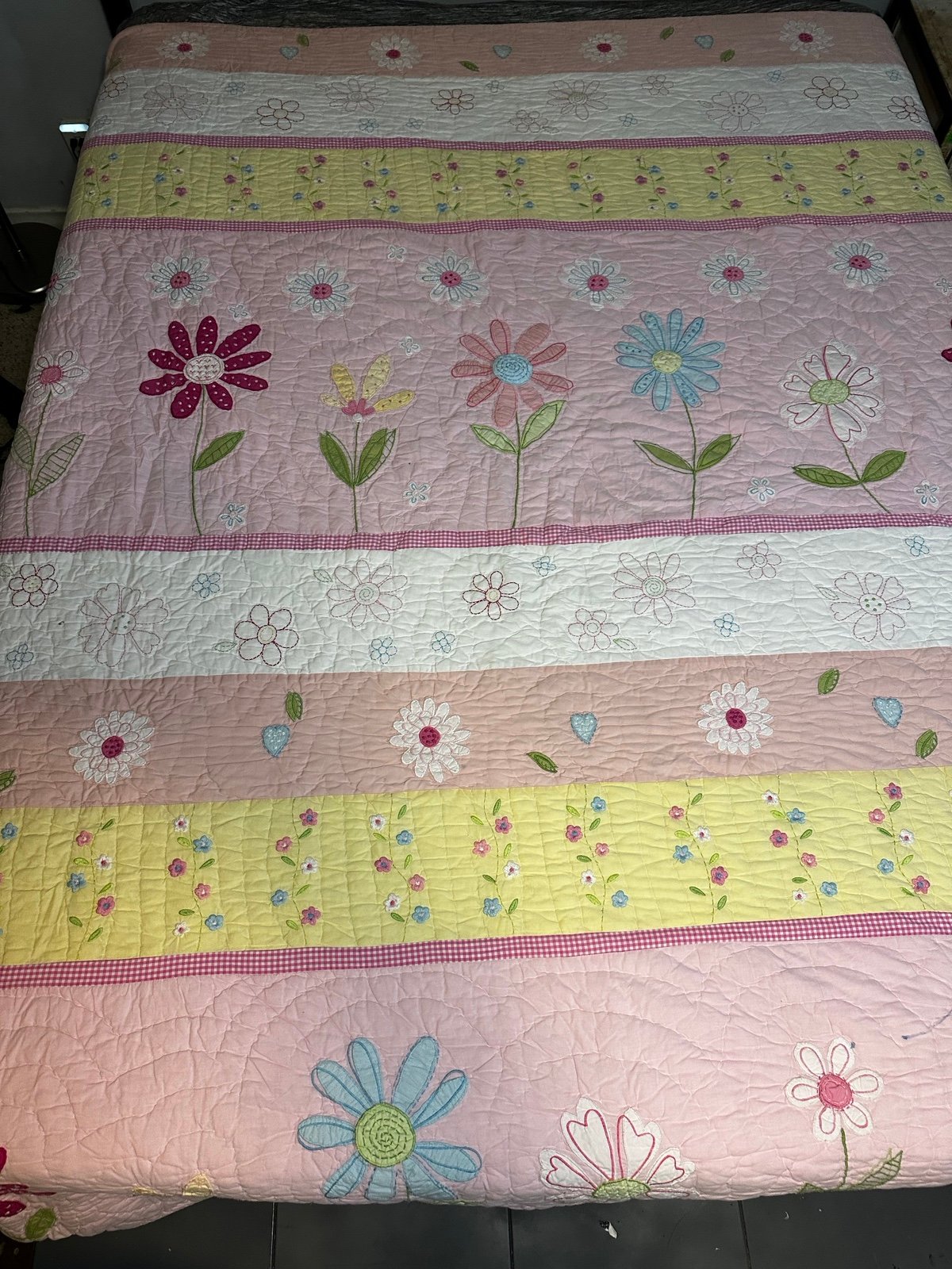POTTERY BARN KIDS EMBROIDERED DAISY FLORAL QUILT AND PILLOW SHAM 86 x 86 in