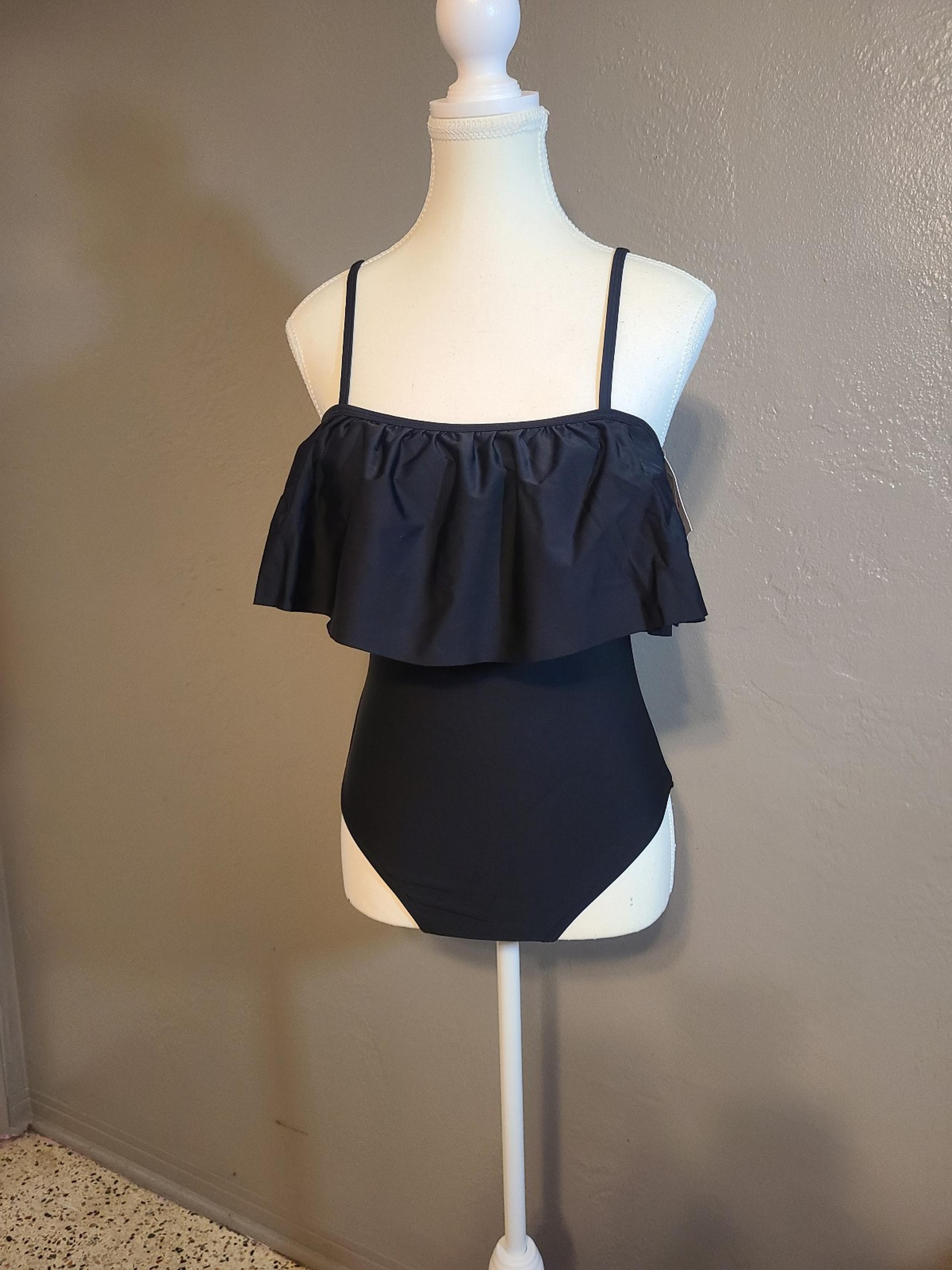 Sugar Coast By Lolli Swim Womens Black Ruffled One-Piece Swimsuit Small