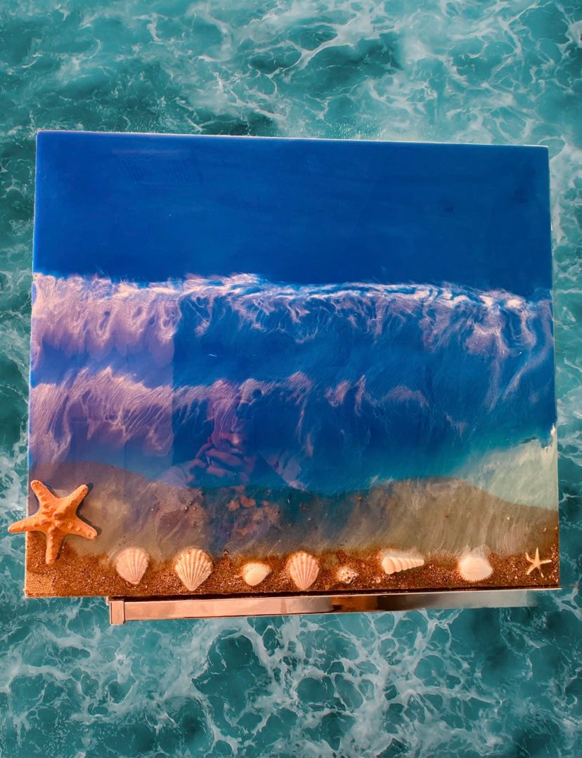 Glow in the dark beach resin art
