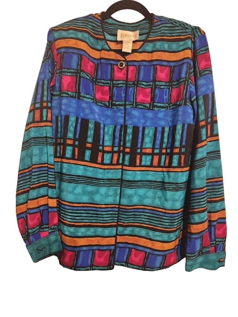 Jordan Size Large 22 Poly Colorful Hidden Button Closer Shacket Blazer