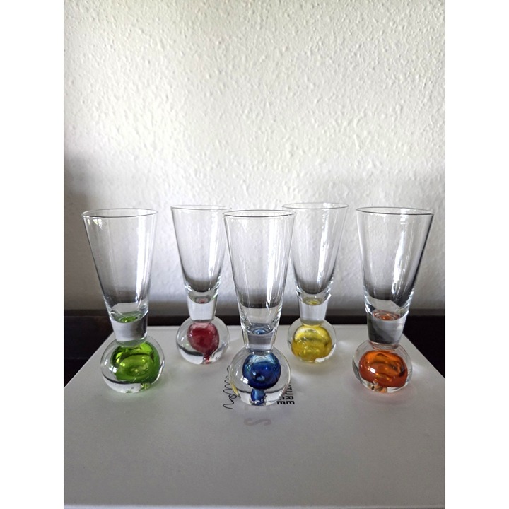 (5) Vintage MCM Italian Retro Blown Bubble Cordial Shot Glass Liqueur Barware