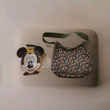 Walt Disney Set Mickey Mouse Head Tin Lunch Box Collectible Yellow W Disney Bag