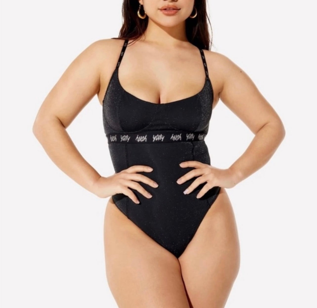 NWT YITTY SPOTLIGHT SHAPING DEMI CUP THONG BODYSUIT IN SHIMMERED ICONIC BLACK