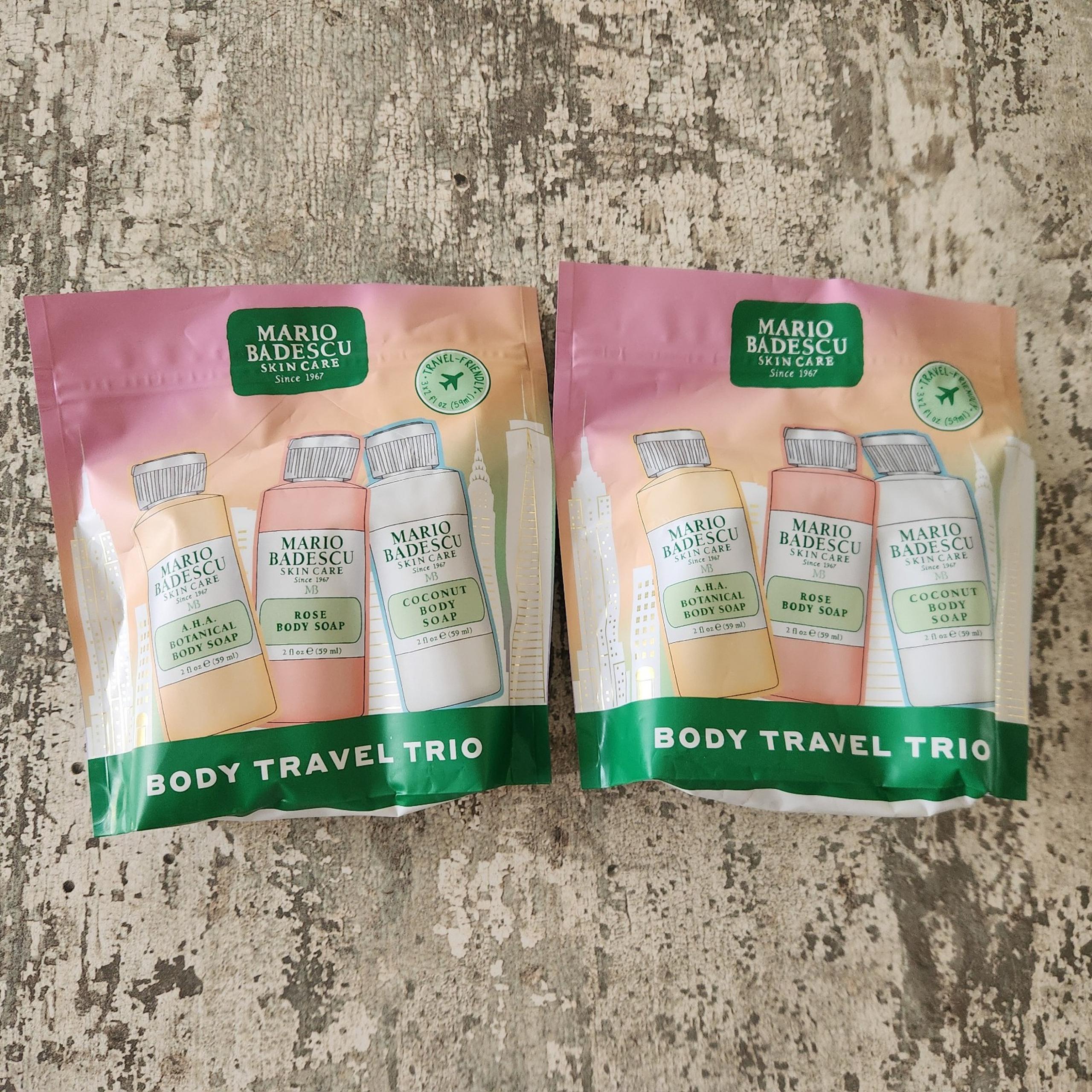 Mario Badescu Travel Trio Body Skin Care Kit:Coconut, Rose, AHA Botanical Soap.
