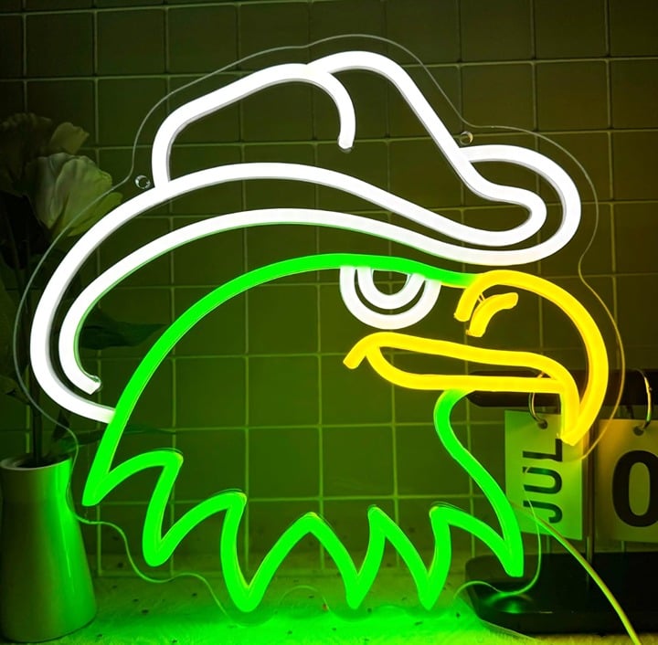 Fun Bright Green American Bald Eagle Wearing Cowboy Hat LED Light Room Wall Dec