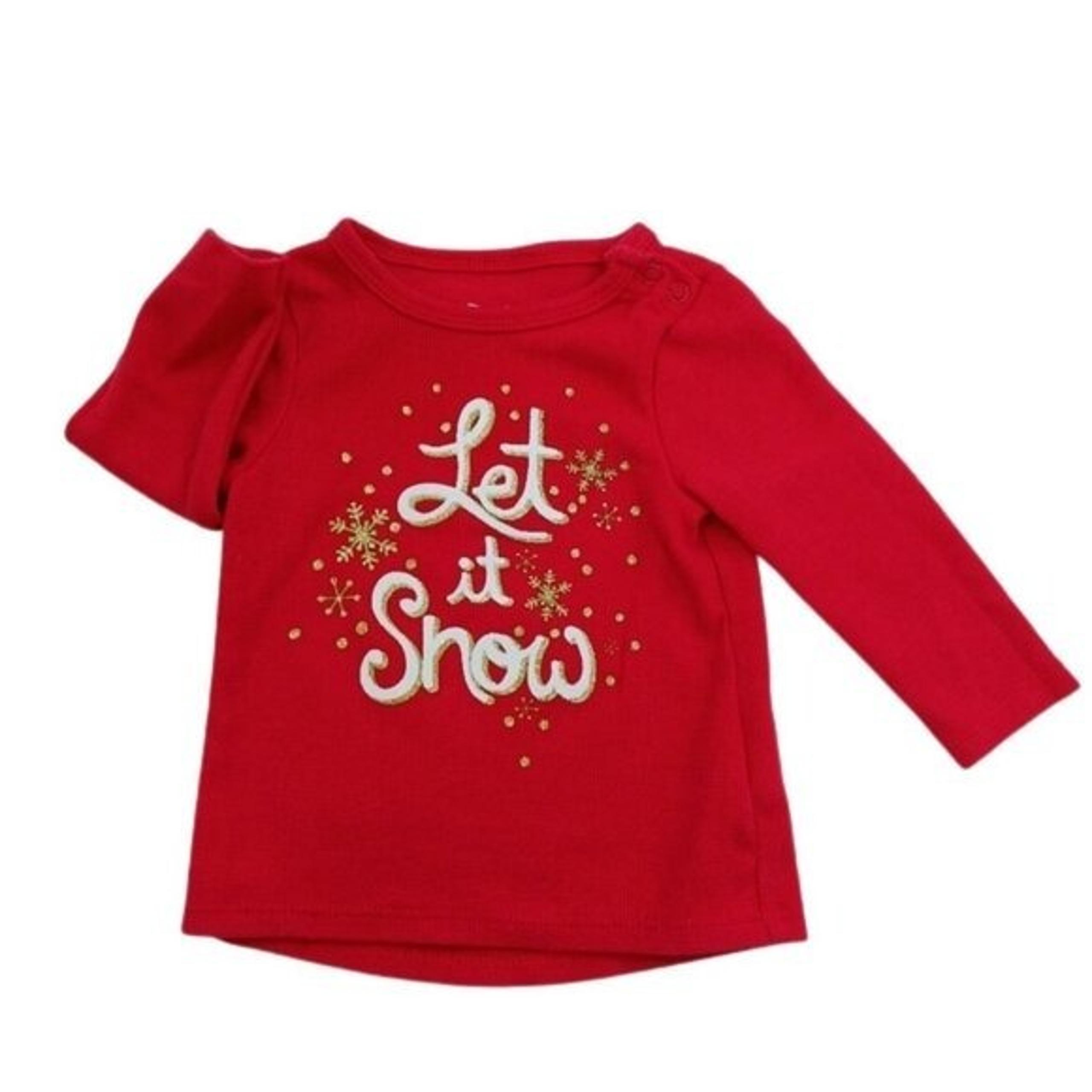 Jumping Beans Red Let It Snow Shirt Long Sleeve Baby Girl Size 3 Months