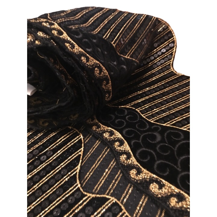 Velvet Black and Gold Embroidered and Sequin Austrian Trim 80s Vintage