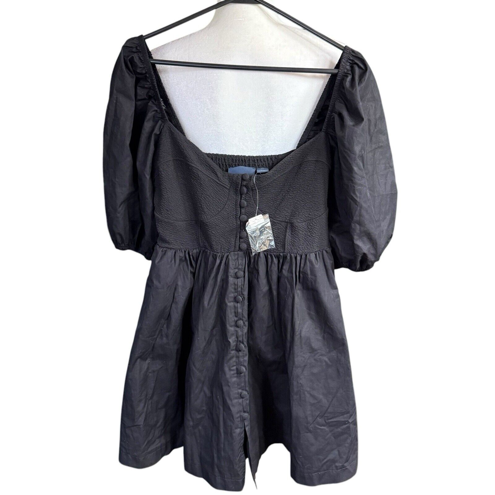 ANTHROPOLOGIE Maeve Puff-Sleeved Sweetheart Mini dress Size S NEW NWT BLACK