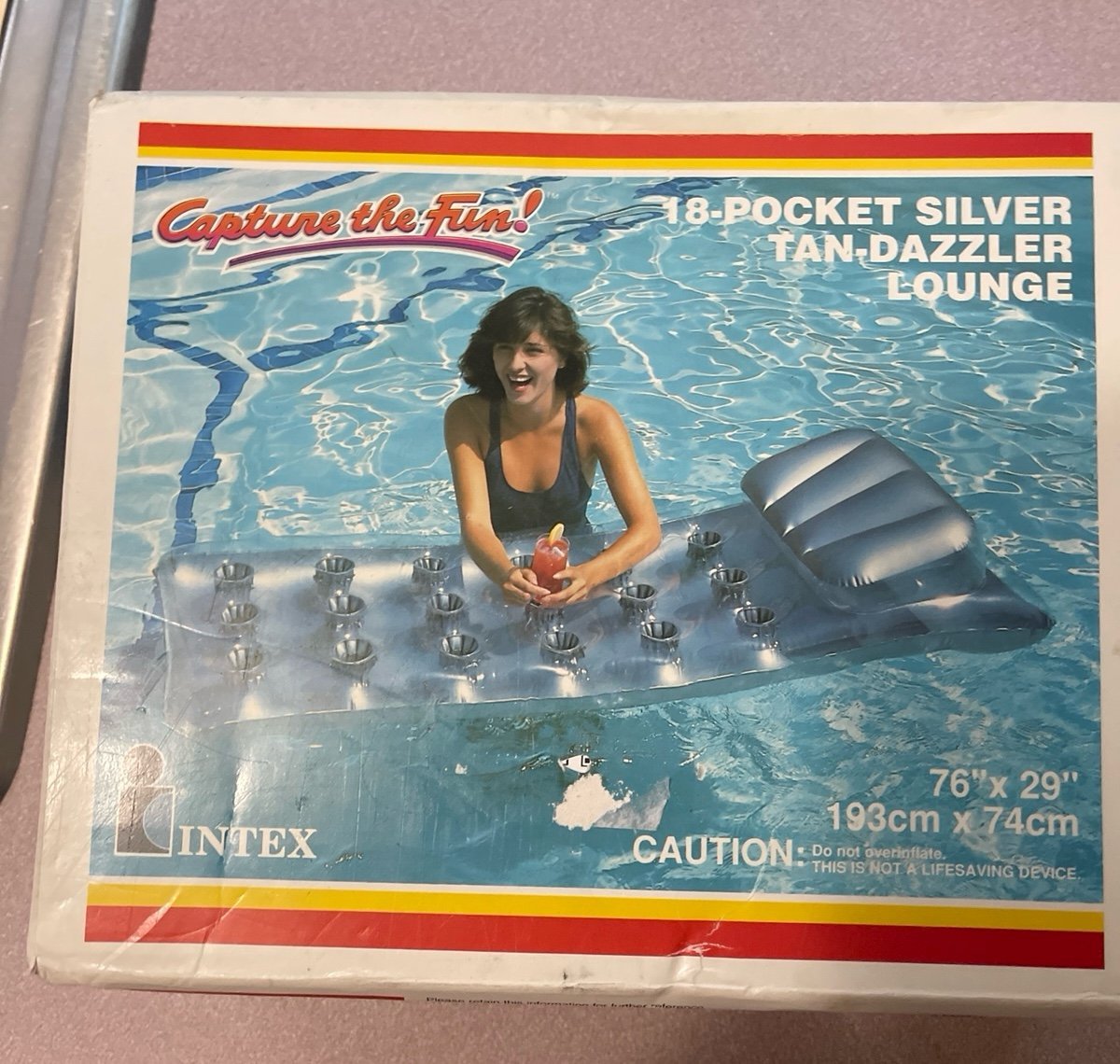 VINTAGE Intex INFLATABLE 18 POCKET Tan Dazzler LOUNGE POOL RAFT