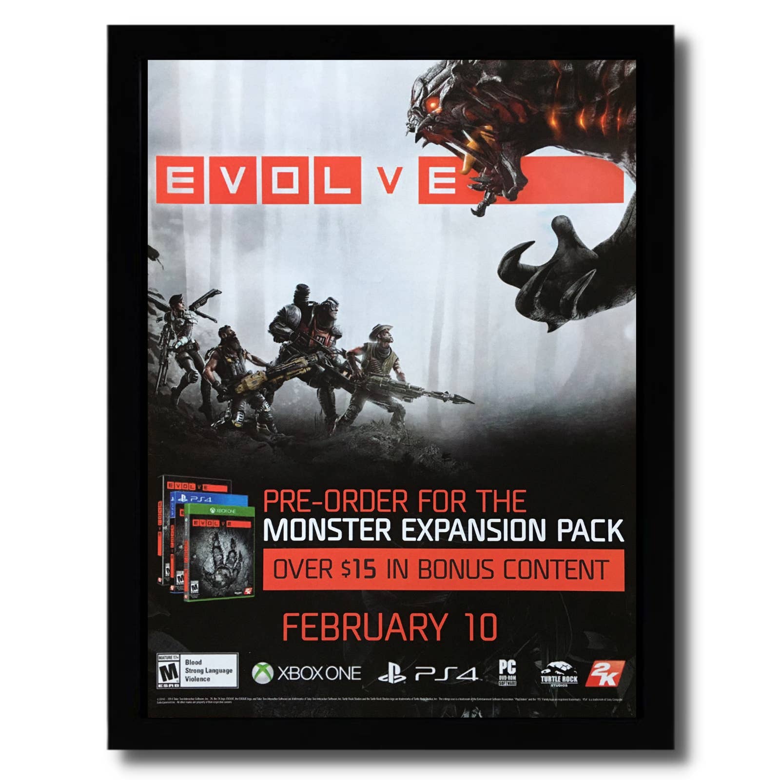 2014 Evolve Framed Print Ad/Poster Original PS4 Xbox One PC Video Game Room Art