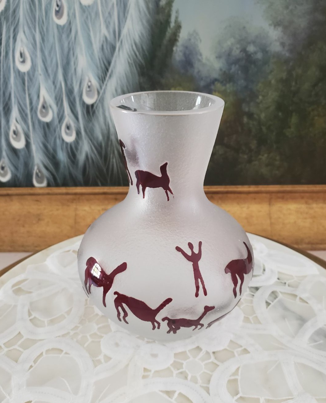 Crystal Vase Red Primitive Men/Camelids
