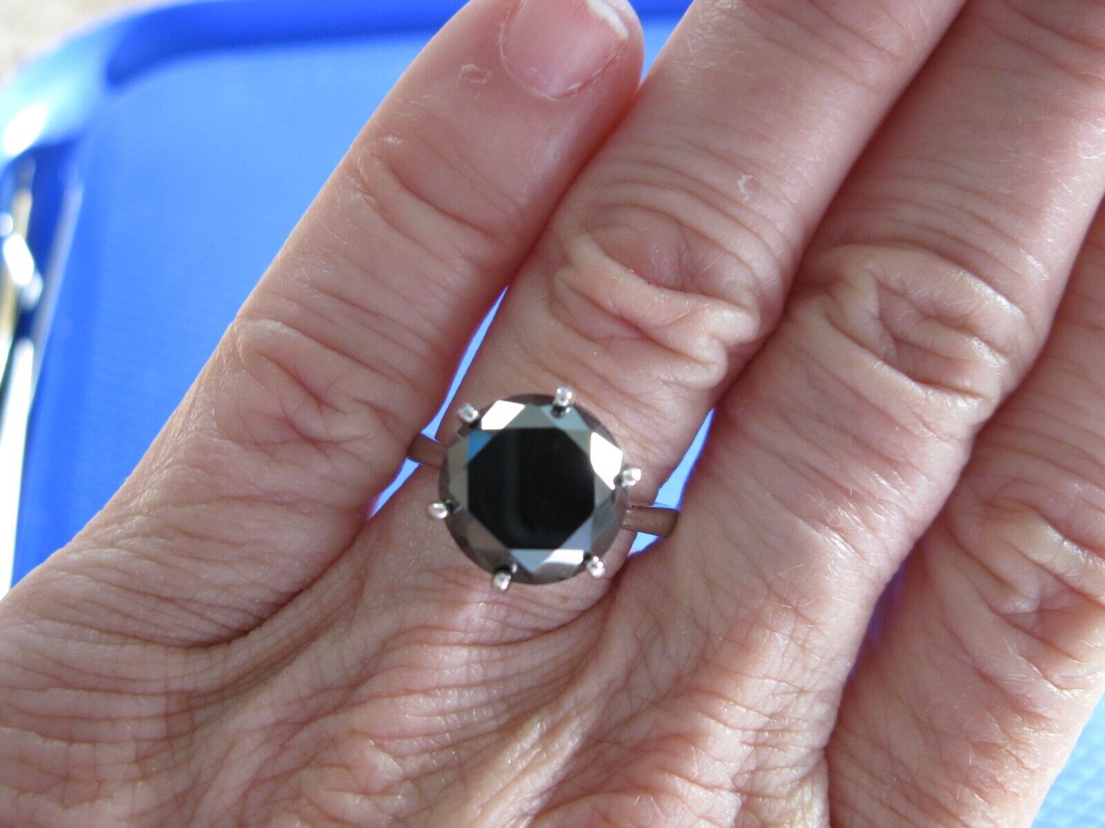 4.86ct 100% REAL NATURAL BLACK DIAMOND RING, CERTIFICATE,FR EE DIA TESTER Size 9