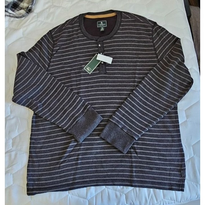 G.H. Bass & Co. Men's Textured Striped Long Sleeve Henley Shirt Dark Heather XXL