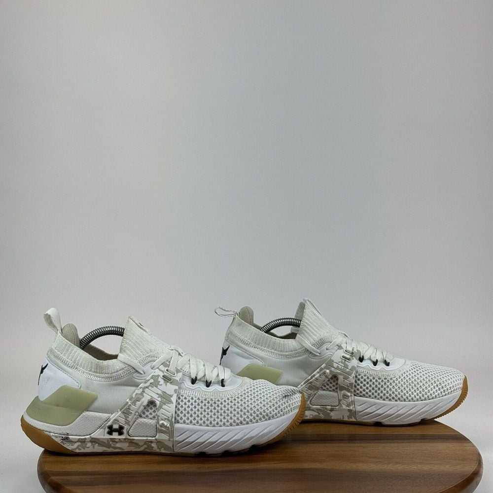 Mens Under Armour Project Rock 4 White Athletic Training Sneakers Shoes Size 10