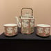 VINTAGE JAPANESE PORCELAIN with BRASS HANDLE FLORAL MOTIF TEAPOT/CUPS