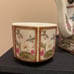 VINTAGE JAPANESE PORCELAIN with BRASS HANDLE FLORAL MOTIF TEAPOT/CUPS
