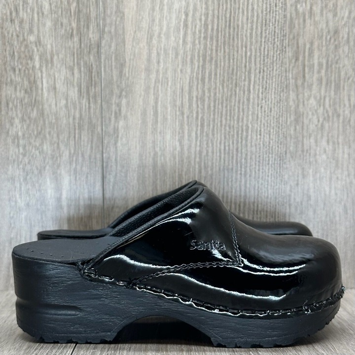 Sanita Shoes Kids 25 8.5-9 Platform Open Back Slip On Clog Patent Leather Black