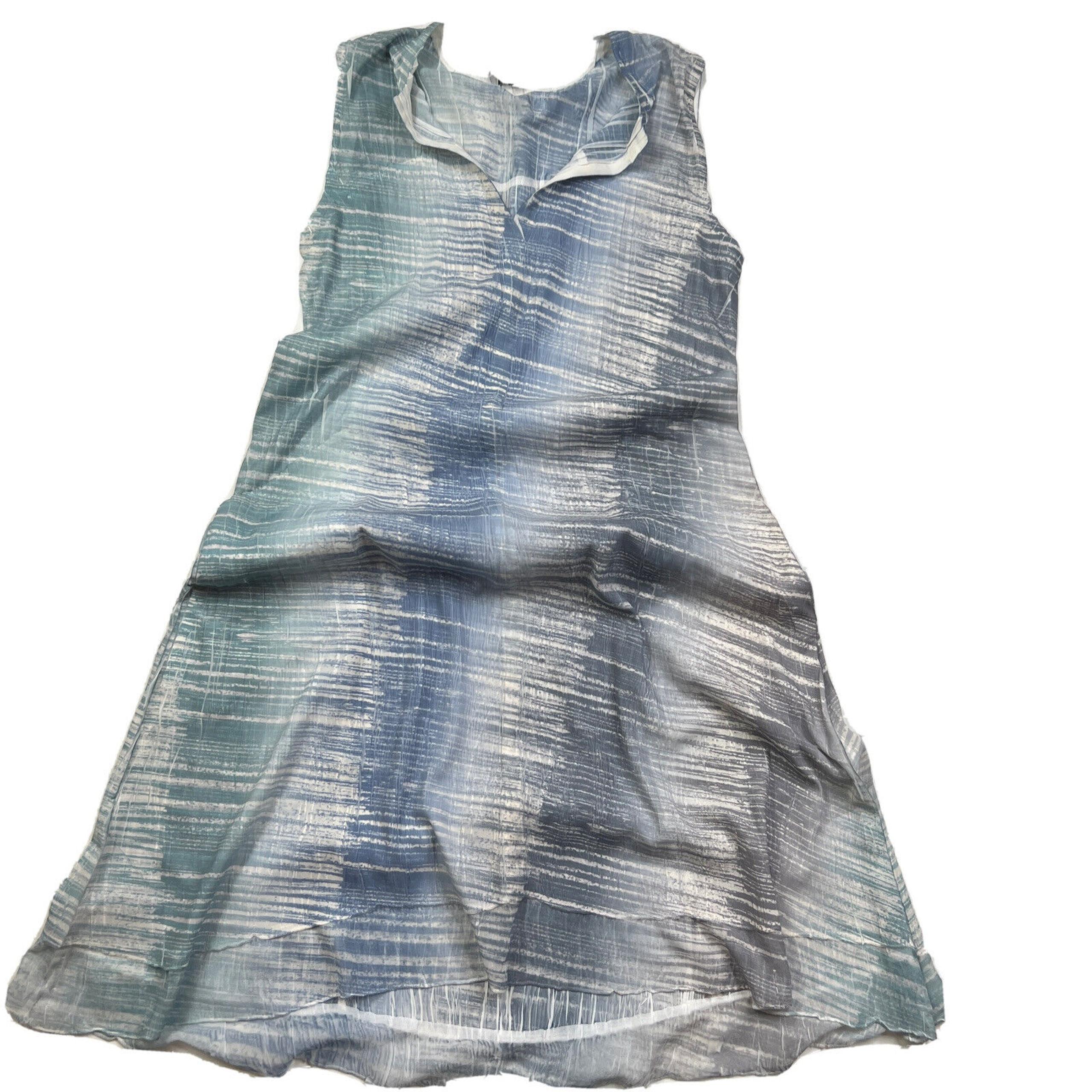 Komarov Crinkle Texture Multicolor Printed Midi Dress Sleeveless Size S A050822