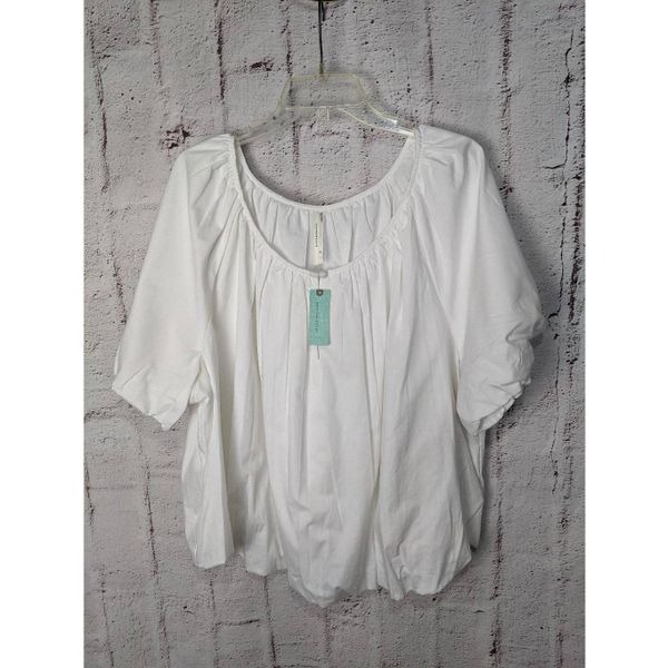 Anthropologie Pleated Puff Sleeve White Top Blouse Plus size 3X NWT
