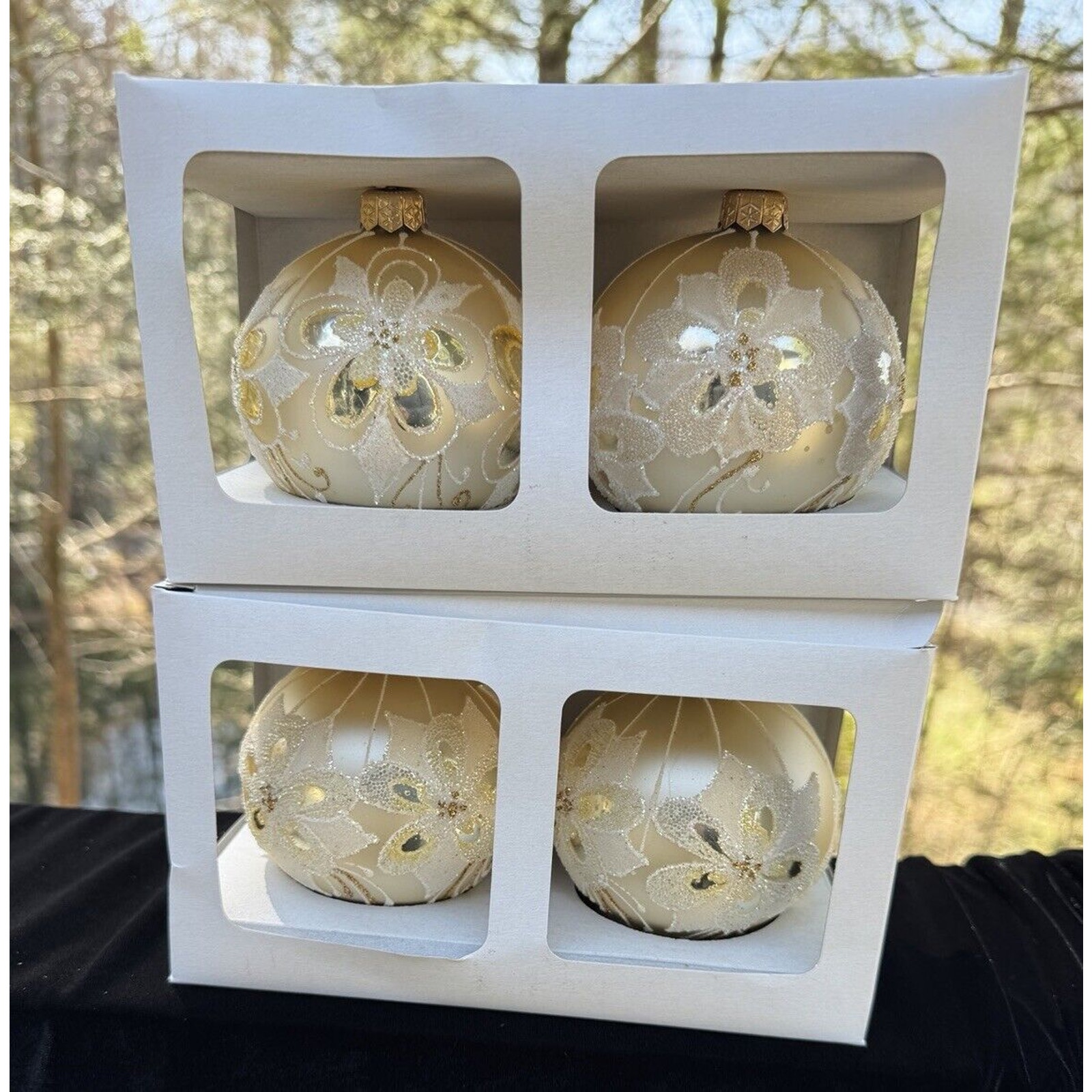 4 Gold Christmas Ornaments Regency International Celebration Designs Poland New!