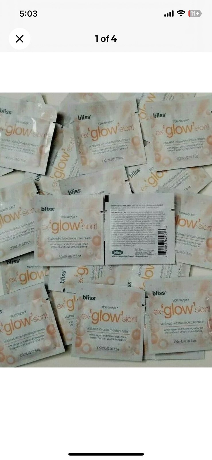 100 Packets BLISS ex-GLOW-sion Vitabead Infused Moisture Cream 0.07oz ea