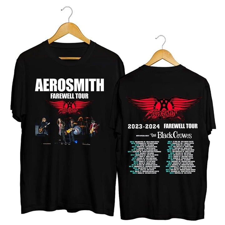 Aerosmith Shirt Tour 2023 Short Sleeve Black All Size Shirt