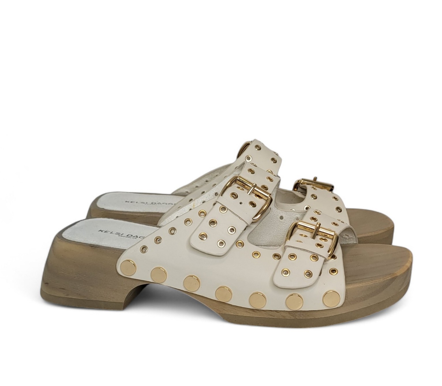 Anthropologie Kelsie Dagger Jolt Studded Platform Clog Sandals 9.5 Bone