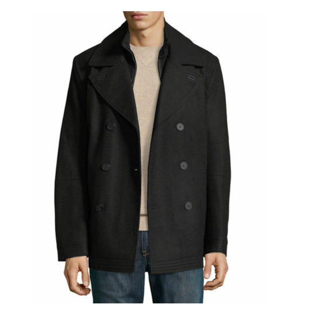 NEW Marc New York Charcoal Gray Wool Blend Emmett Melton Pea Coat Size M Medium