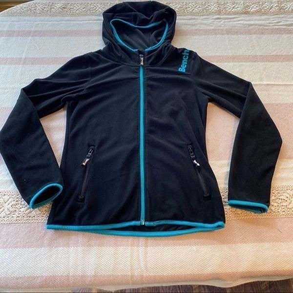 Bench Urbanwear Black with Blue Trim Fleece Hooded Jacket Size Medium
