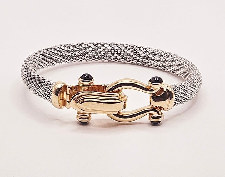 designer bracelet horsebit Milor Italy Black Spinel 14k Sterling Silver
