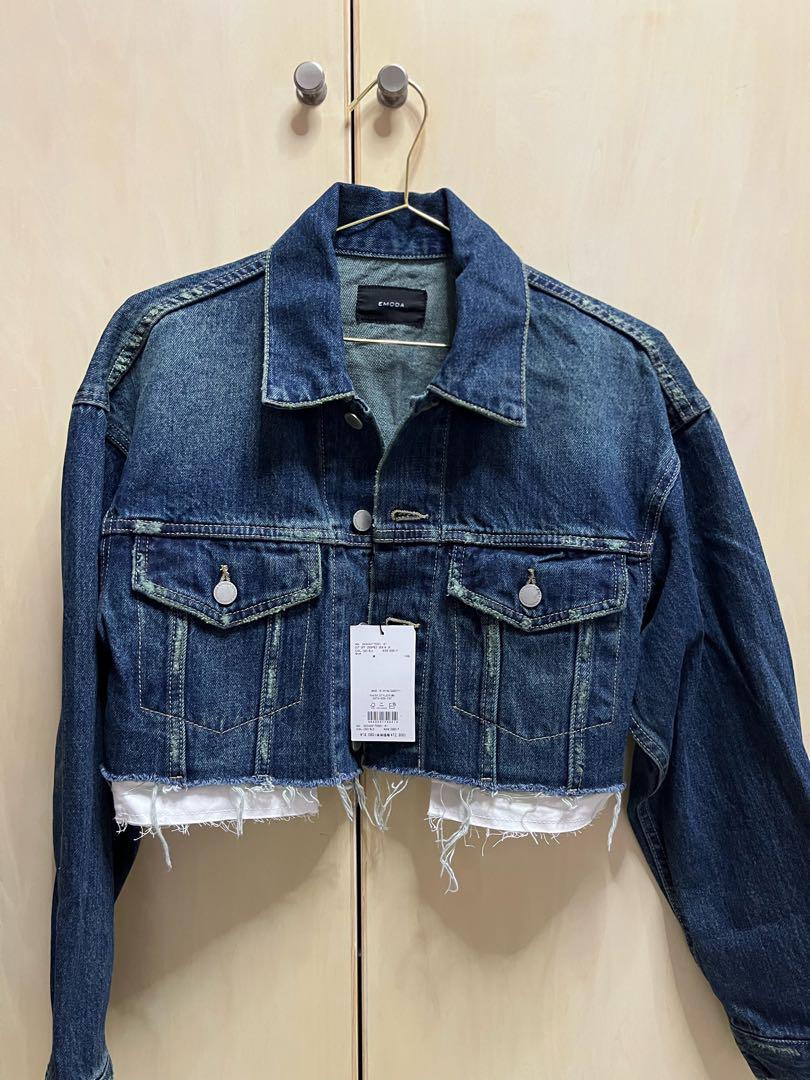 【超お買い得！】 CUT EMODA OFF F Blue JK DENIM CROPPED ジャケット・アウター