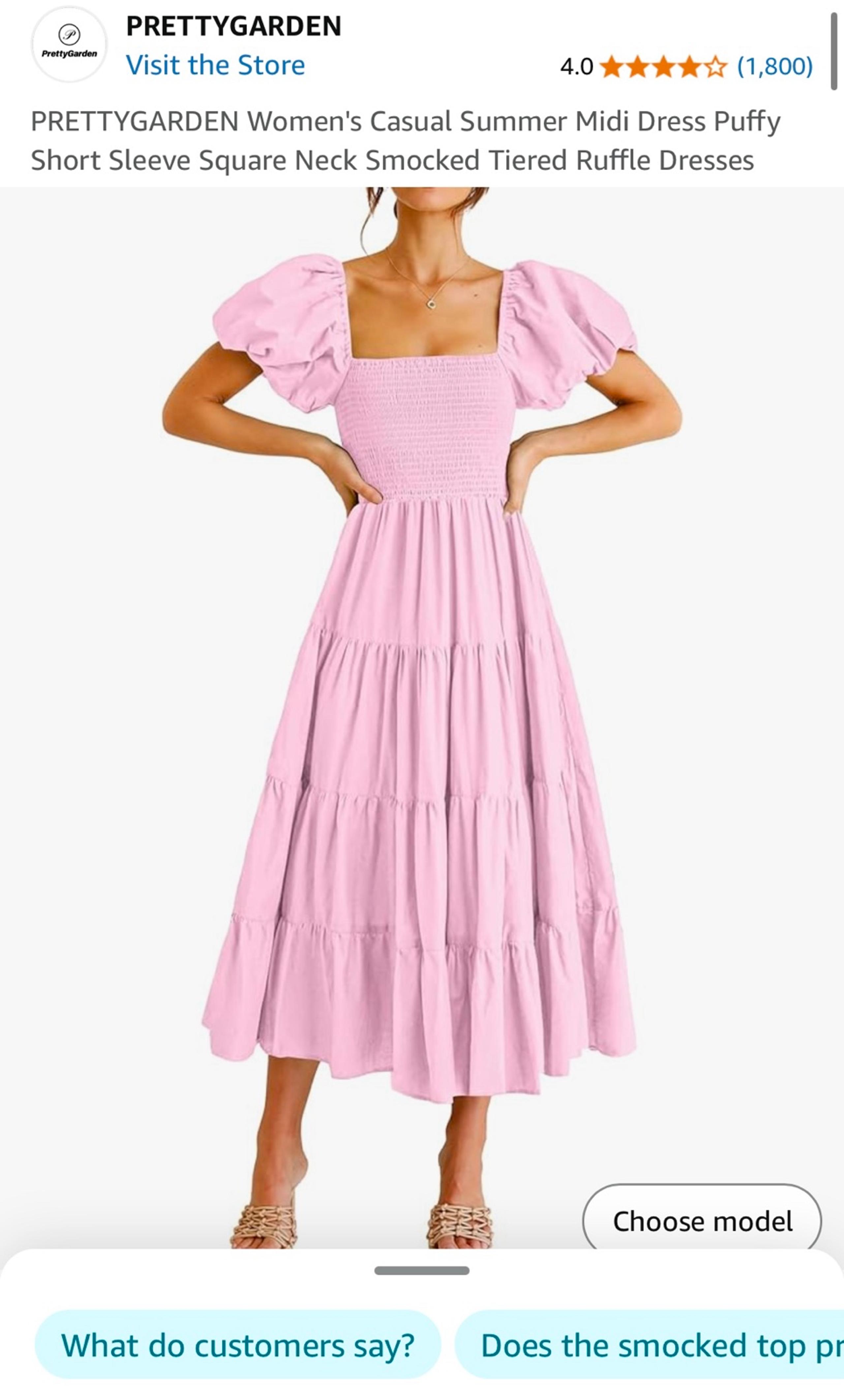 PRETTYGARDEN Women's Casual Summer Midi Dress Puffy Short Sleeve Square Neck