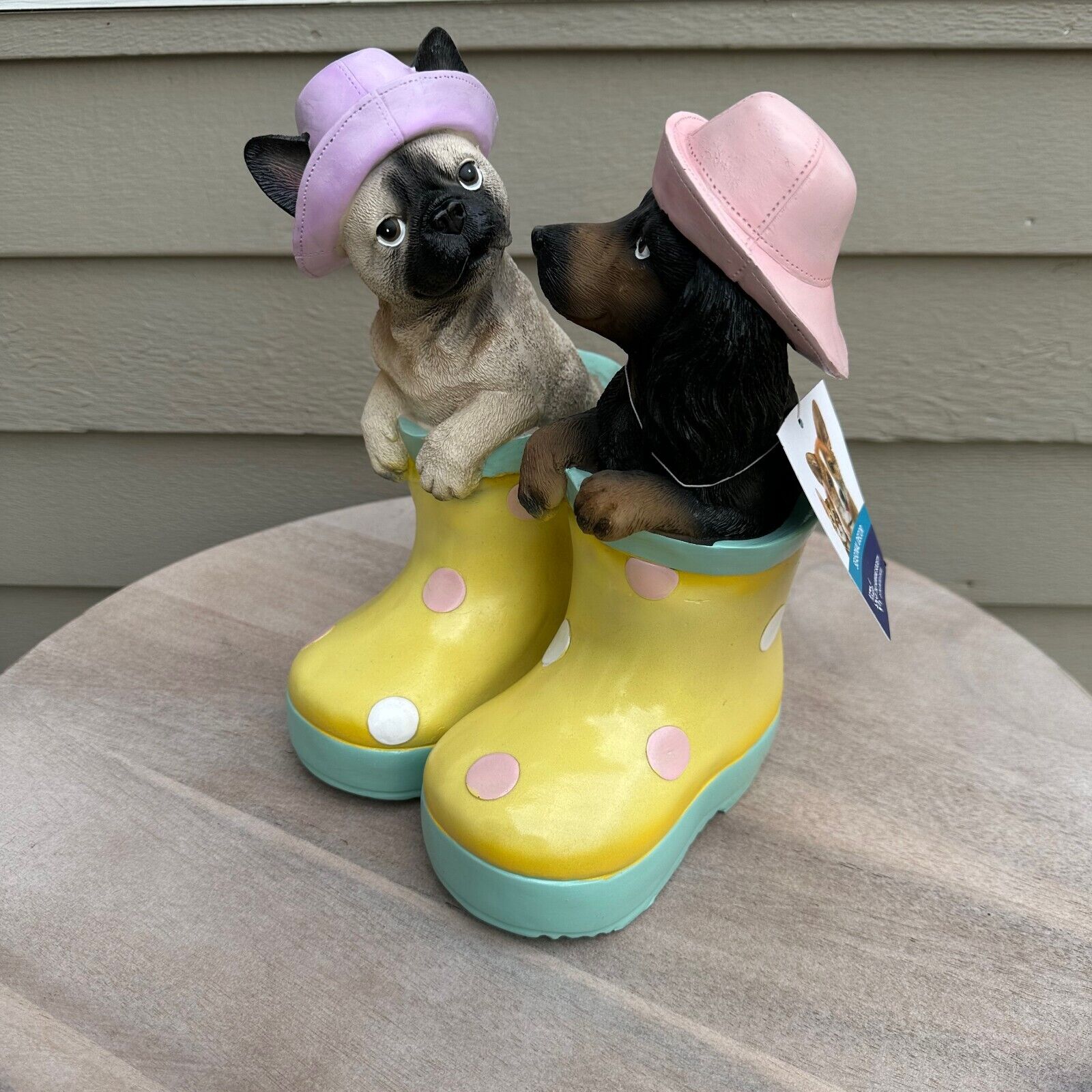 Easter Spring Dog Statue Dachshund & Pug In Rainboots Humane Society Figure