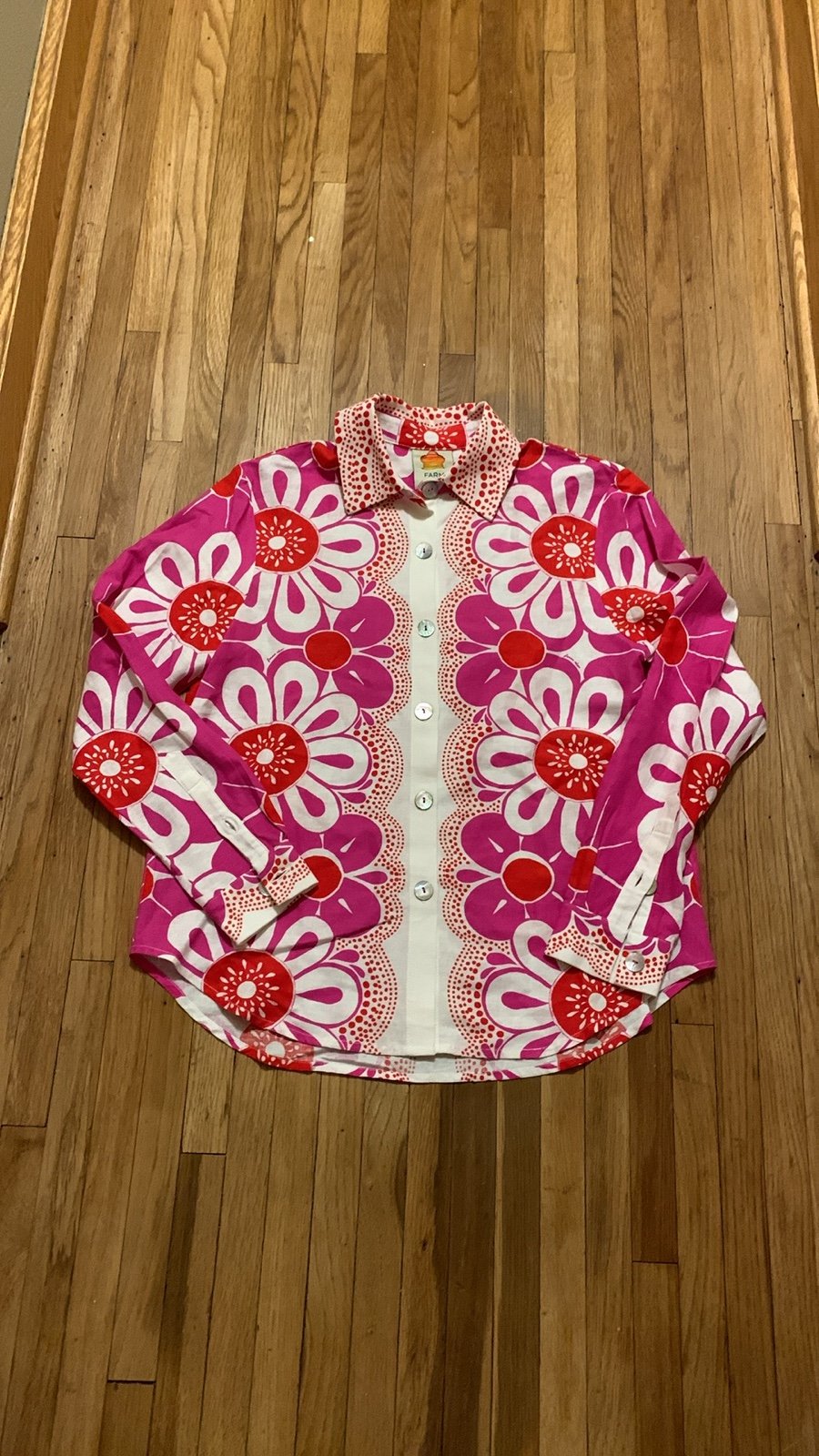 FARM RIO Maia Long Sleeve Button-Down Shirt Women's Size XS Pink