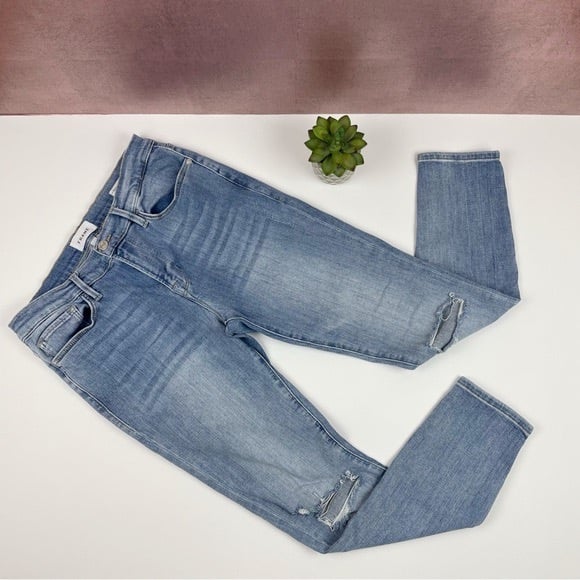 Frame Denim Jeans Le Skinny De Jeanne Crop Distressed Frayed Women 31 Blue