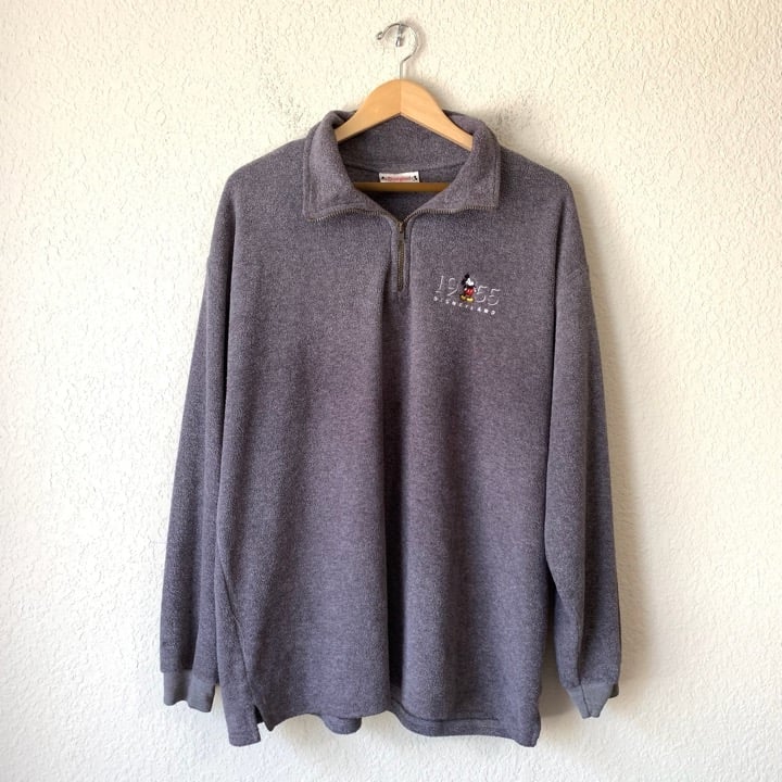 VINTAGE 90s DISNEYLAND 1955 Mickey Mouse 1/4 Zip Fleece Sweater