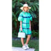 WKND WYFR Frock It Dress Mini Drop Waist Puff Sleeve Preppy Tie Dye Green Blue S