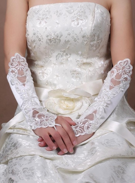 Elegant White Lace/Satin Gloves for Bride Wedding Party Prom Opera