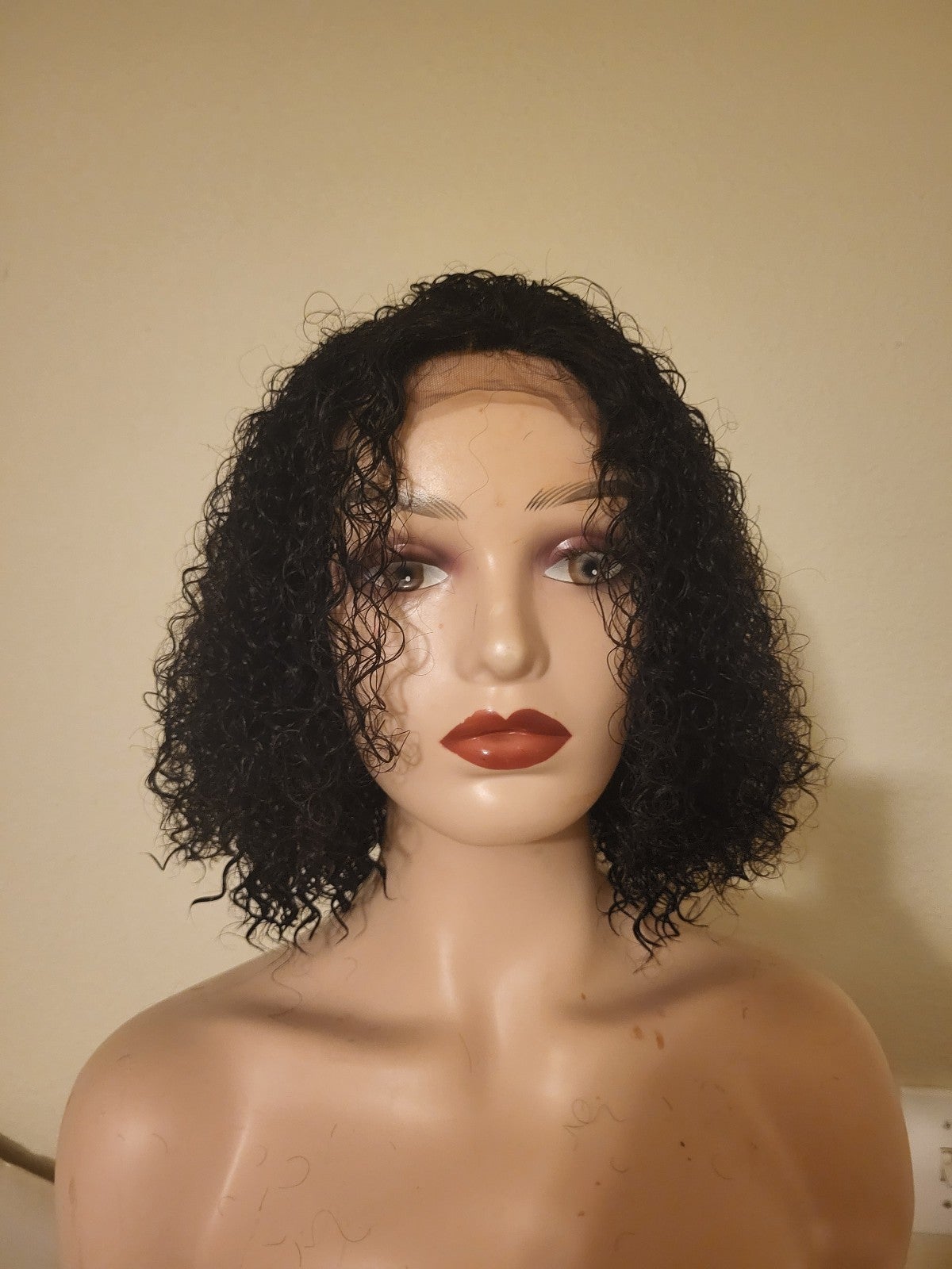Curly human hair wigs natural black 14inch