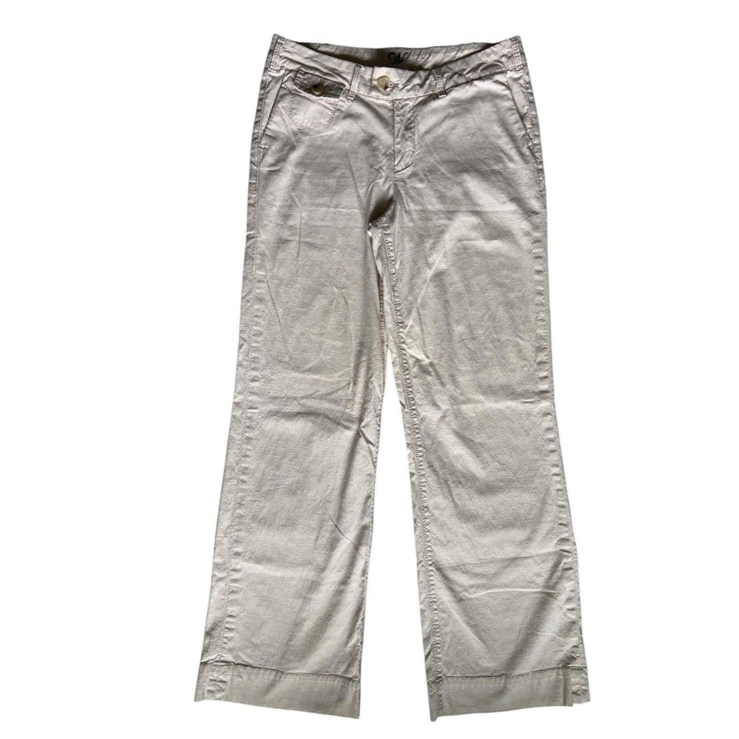 Wörn Womens Y2K Bootcut Pants Size 10 Khaki Wide Leg Hem Flap Pockets 2000s Pop