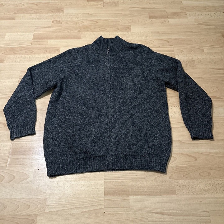 Vintage LL Bean 100% Lambs Wool Gray Sweater Zip Up Cardigan Size XXL Tall Men’s