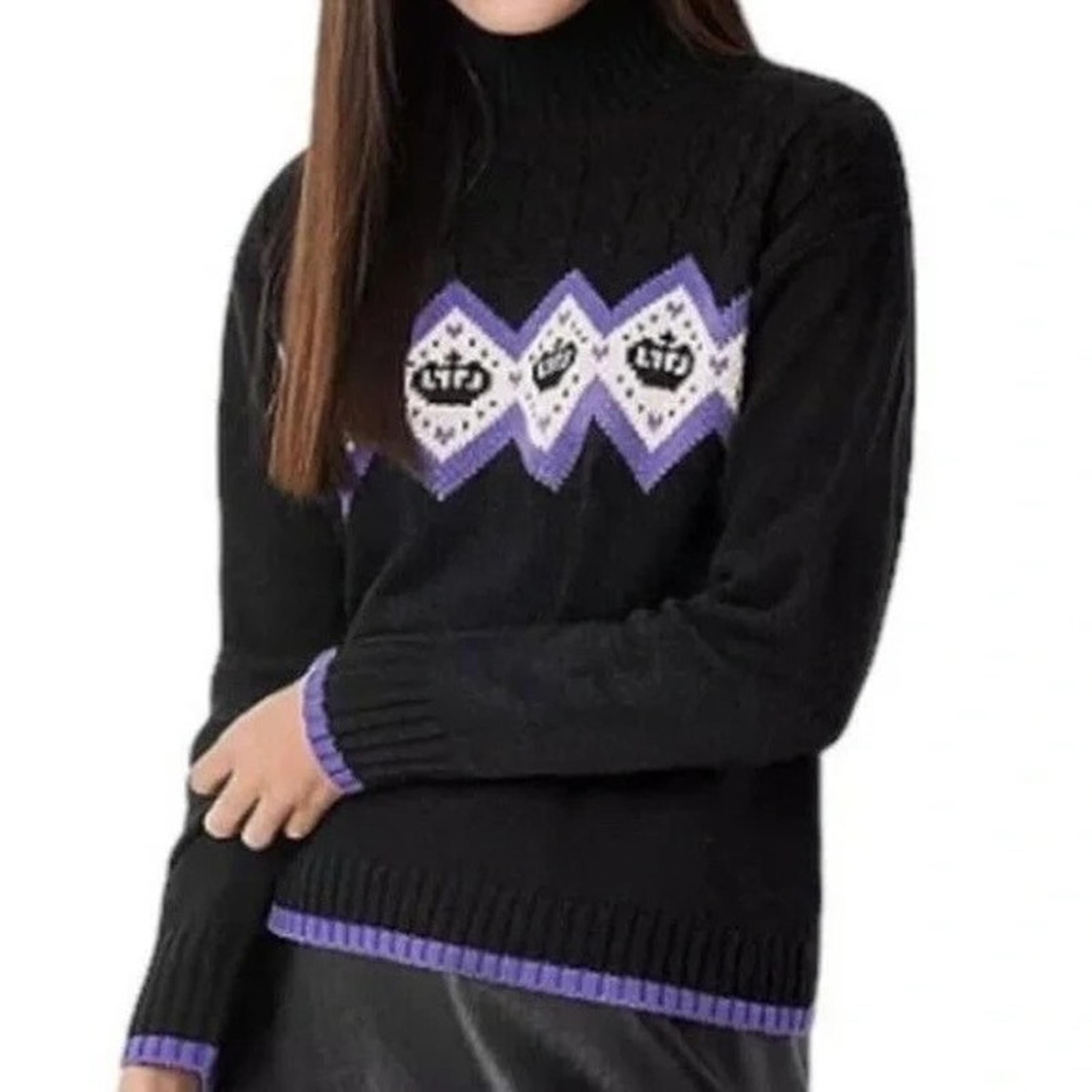 NWT Juicy Couture Cable Knit Sweater XXL Argyle Chunky Mock Neck Crown Logo Y2K