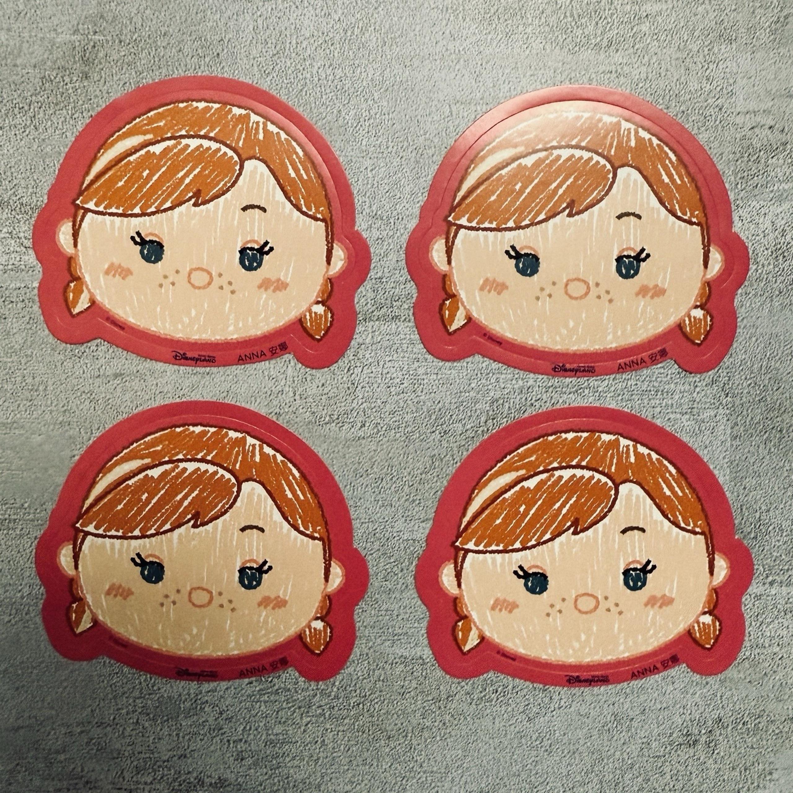Hong Kong Disneyland Sticker Anna Frozen Quantity Of 4 Tsum Tsum Style 3" x 2.5"