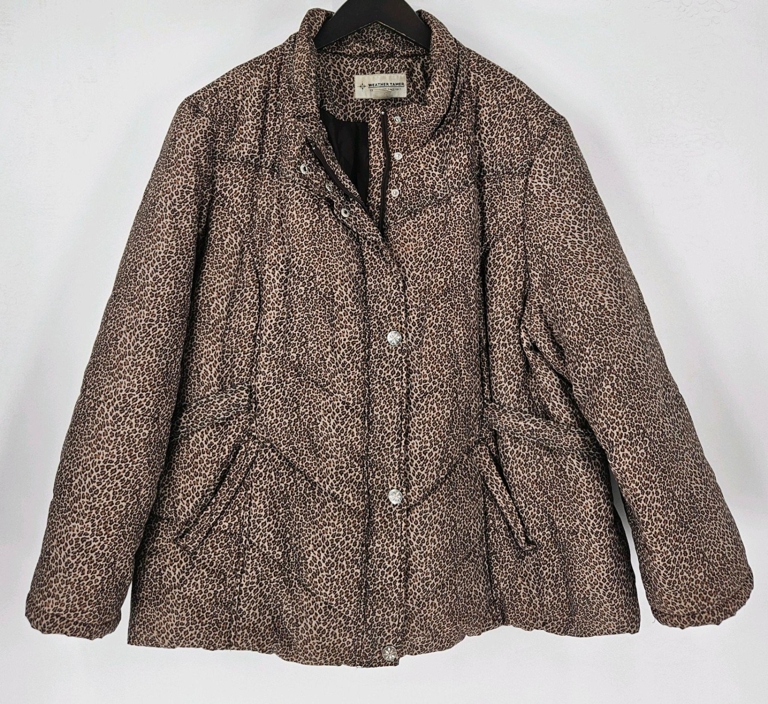 Weather Tamer Women Sz 4X Animal Print Lined Puffer Coat Zip Snap Front