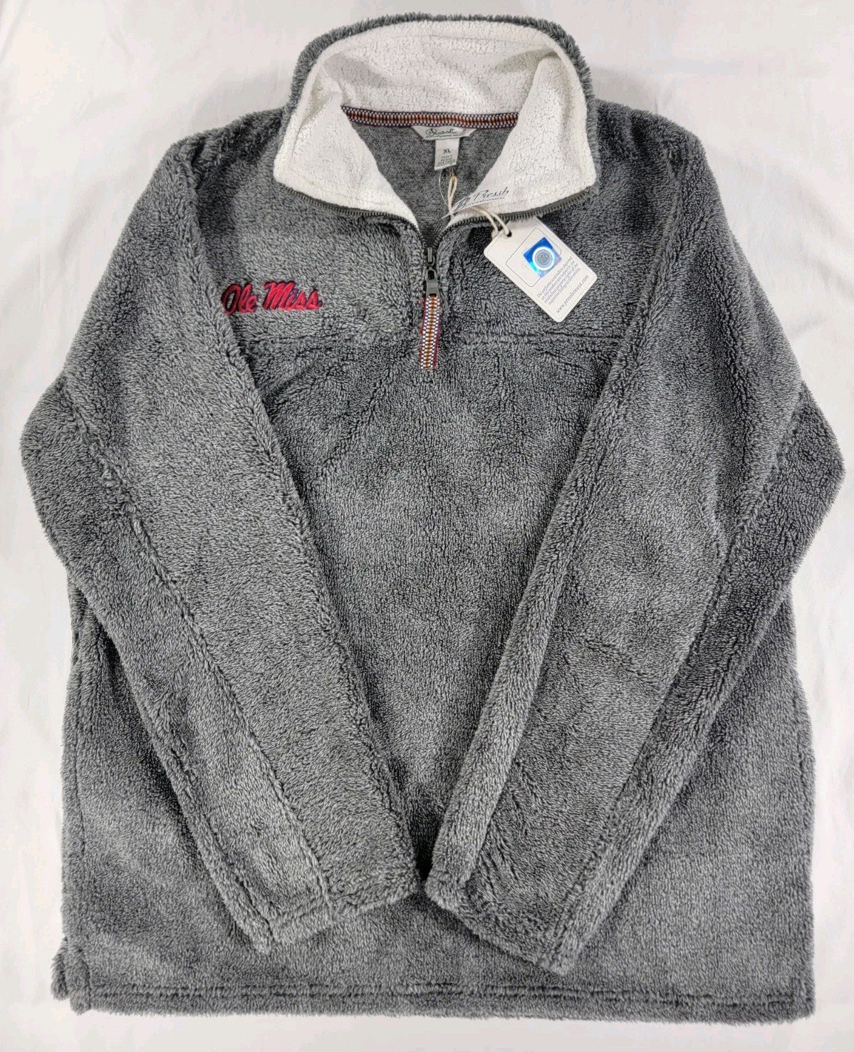 NWT Ole Miss Rebels 1/4 Zip Shaggy Fleece Pullover Mens XL Gray Pockets Pressbox