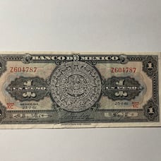 1961 Mexico Banco de Mexico 1 Peso Banknote Series KC (Z604787) Uncirculated