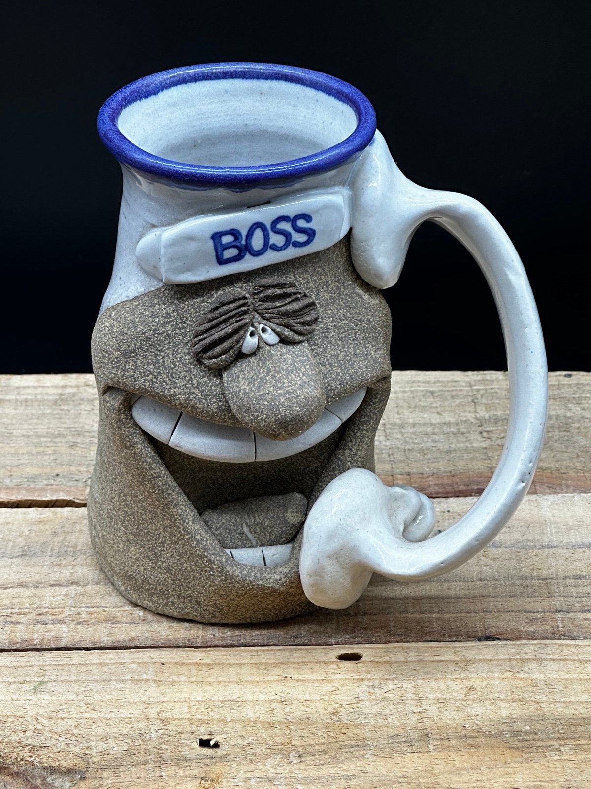 VTG Mark Hines Creations Pottery Coffee Mug Hand Made 3D Boss on Telephone