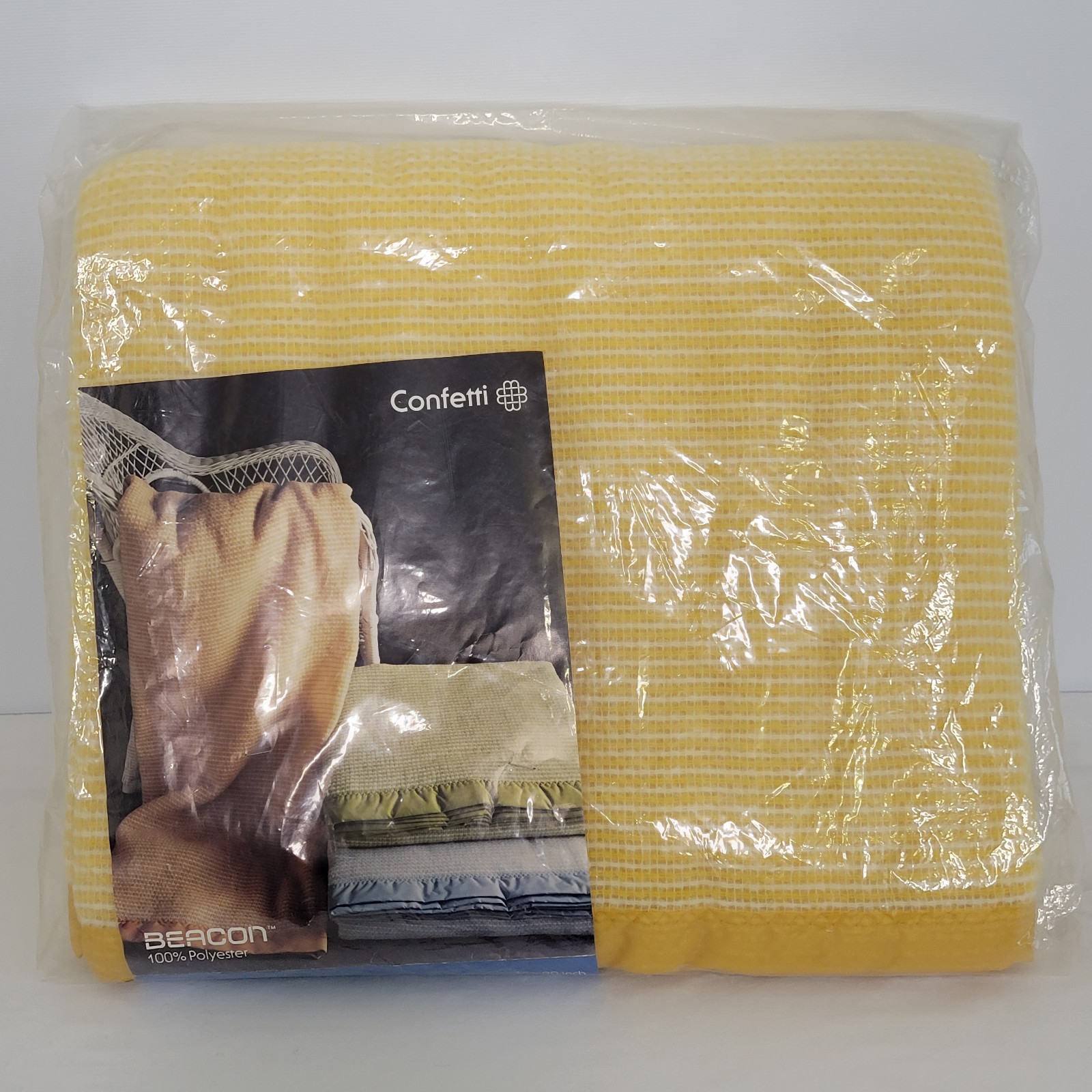 Vintage Beacon Confetti Blanket 100% Polyester Yellow 72 x 90 Twin Full Bed